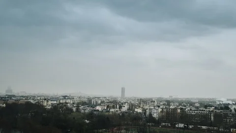 Timelapse Sequence of Paris, France - Rooftops in Paris with the Sacre-Coeurr in Stock Footage 88556317