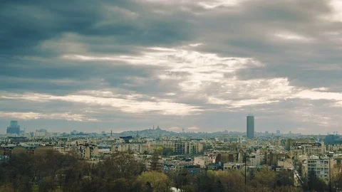 Timelapse Sequence of Paris, France - Rooftops in Paris with the Sacre-Coeurr in Stock Footage 88556551
