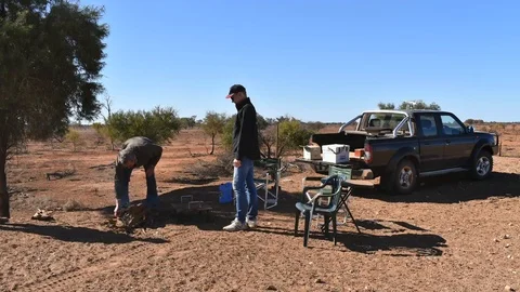 Timelapse of setting up BBQ in outback Australia Stock Footage 92556107