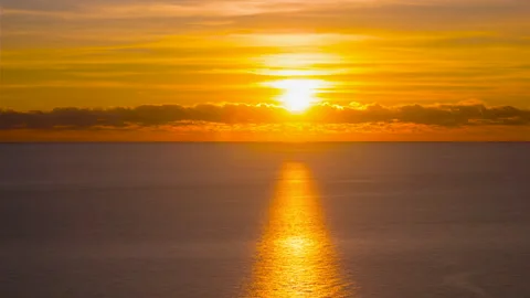 Timelapse: setting sun over the sea with moving cloud in Budva Stock Footage 341302292