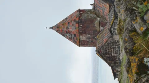 Timelapse Sevanavank monastic complex building with Sevan lake view. Penins.. Видео 290434865