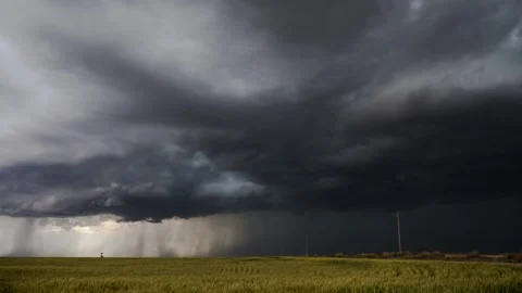 Timelapse of Severe Storm Cell Clouds Over Cornfield in U.S. Plains Stock Footage 345366873