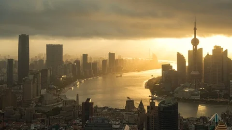 Timelapse Of Shanghai City Viewed , Sunrise Day Stock Footage