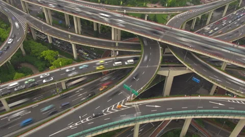 Timelapse Shanghai interchange transit car traffic freeway overpass day emblem Video stock 46807526