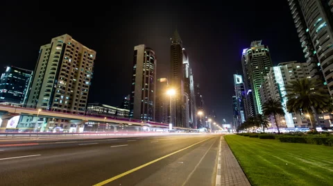 Timelapse Of Sheikh Zayed Road Busy Freeway By Night Stock Footage 65925094