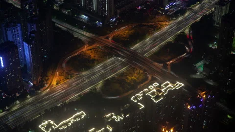 Timelapse Shenzhen junction with heavy traffic on roads Video stock 118760358