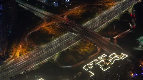Timelapse Shenzhen junction with heavy traffic on roads zoom out Stock Footage 121895225
