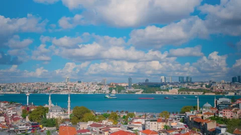 Timelapse: ships moving on the Bosphorus under fast clouds in Istanbul Stock Footage 341301210