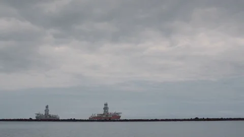 Timelapse with ships at sea Stock Footage 75883210