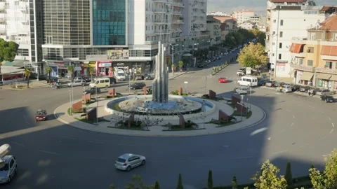 Timelapse in Shkodër in Albania, roundabout Stock Footage 137136464