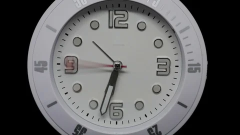 Timelapse shot of an analog white clock over a black background: fast Stock Footage 110824161
