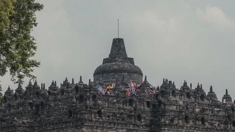 Timelapse Shot Of Borobudur Temple In Java, Indonesia During The Cloudy Day Stock Footage 142004072