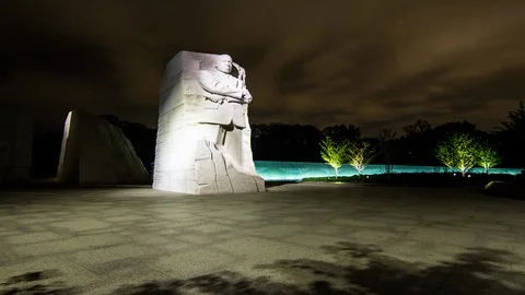 Timelapse shot of man statue, night Stock Footage 99215264