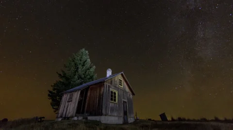 Timelapse shot of an old barn with starry sky Stock Footage 36295857