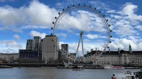 A Timelapse shot of River Thames with dramatic moving clouds in London Video stock 329953379
