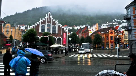 Timelapse shot of a road intersection in Bergen, Norway Stock Footage 52264128