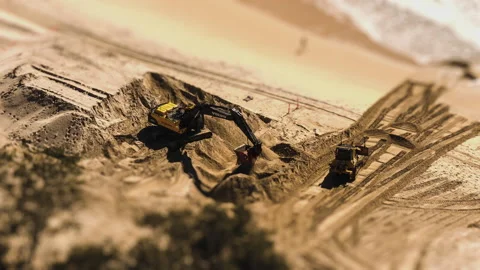 Timelapse shot Tilt Shift of Diggers working on a Beach Stock-Footage 201327014