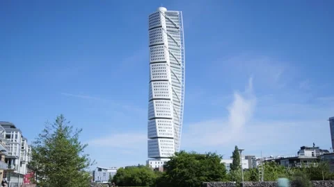 Timelapse shot of Turning Torso skyscraper in Malmo, Sweden Stock Footage 336189209