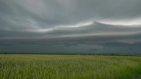 Timelapse showing approaching a very powerfull storm with a shelf cloud Stock Footage 301425631