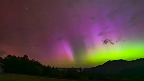 Timelapse showing the celestial dance of colorful northern lights. Stock Footage 301425448