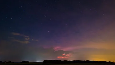 Timelapse showing the distant thunderstorm producing the Red Sprites phenomena Stock Footage 301446992