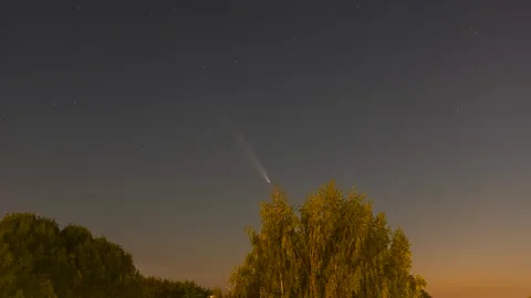 Timelapse showing the movement of the comet after sunset Stock Footage 301446398