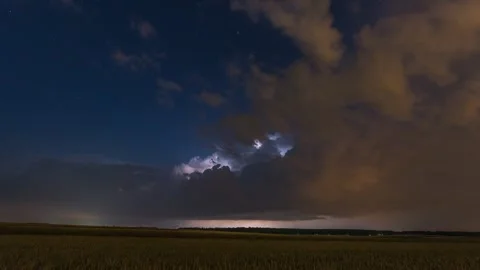 Timelapse showing the powerfull eletrically active thunderstorm at night. Stock Footage 301448211