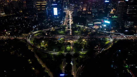 Timelapse of Simpang Susun Semanggi at Night - Jakarta, Indonesia. Busy Highw Stock Footage 131485236