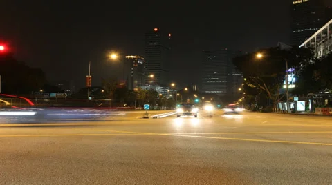 Timelapse - Singapore Intersection Traffic at Night Stock Footage 37465022