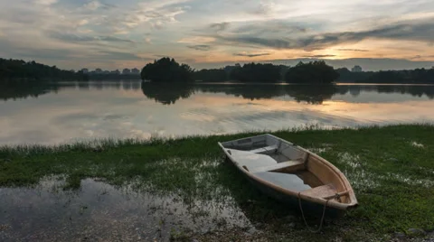 Timelapse of Single Boat During Sunset at Putrajaya Lake Stock Footage 38327043
