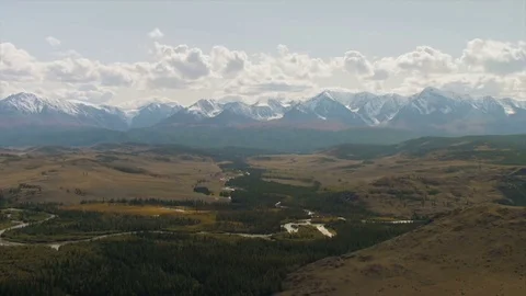 Timelapse of Sky Clouds above the Autumn River Valley Stock Footage