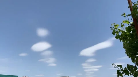 Timelapse of sky with clouds and green leaves Stock Footage 152109063
