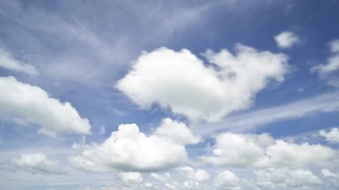 Timelapse of sky with fluffy two-layer clouds drifting and changing shapes in Stock Footage 317937830