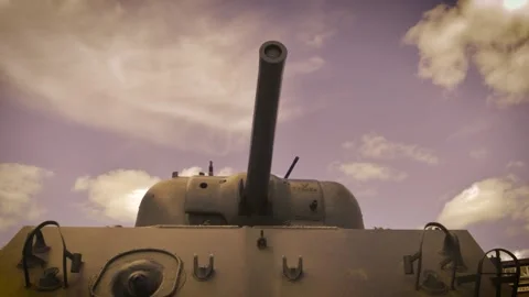 Timelapse of Sky over Sherman Tank from World War Two - Old Color Grade Stock Footage 325265402