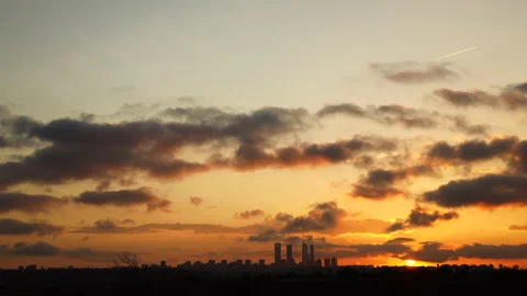 Timelapse of the skyline of Madrid, Spain. Nice sunset until nightfall Stock Footage 221320280