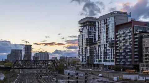 Timelapse skyline sunset Toronto Canada Stock Footage 97356582
