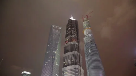 Timelapse of skyscraper at night , Shanghai, China Stock Footage 40585660