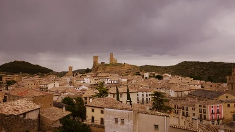 Timelapse of a small Spanish Village (Dos Castillos) wide shot Stock Footage 98201613