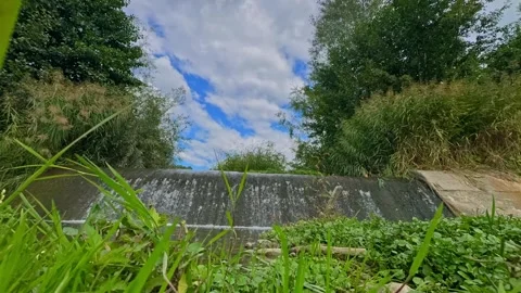 Timelapse of Small Waterfall with Moving Clouds and Vegetation Stock Footage 317560346