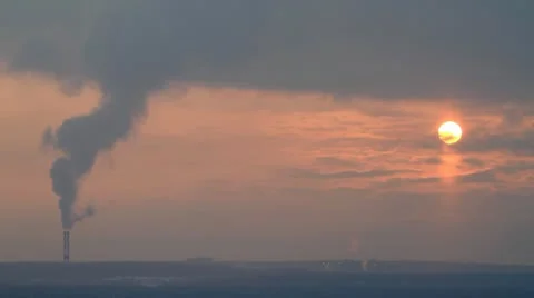 Timelapse of smoke from chimney at sunset Stock Footage 10680665