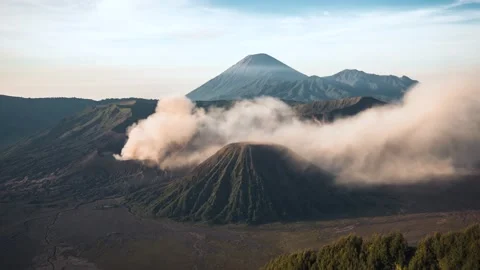 Timelapse of the Smoking Crater of Active Mt Bromo Volcano in Java, Indonesia Stock Footage 236957426
