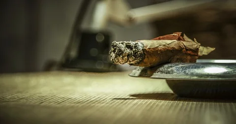 Timelapse of smoldering and burning of a real cigar Stock-Footage 129571880