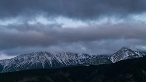 Timelapse of Snow-Capped Tatra Mountains with Forest Peaks in Autumn Stock Footage 280441820