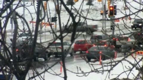 Timelapse of snowy Canadian Intersection Stock-Footage 170393969