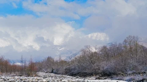 Timelapse of snowy mountains and clouds in Nagano, Japan Stock Footage 105647751