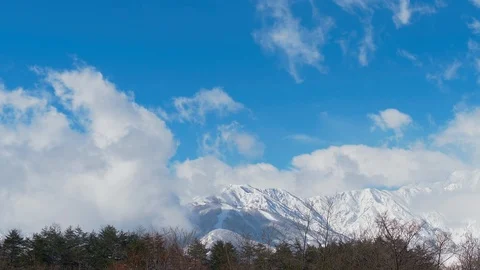 Timelapse of snowy mountains and clouds in Nagano, Japan : Tilt, Pan 動画素材 105655400