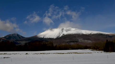 Timelapse of snowy mountains and clouds, Mt. Asama, Karuizawa, Japan Stock Footage 148440127