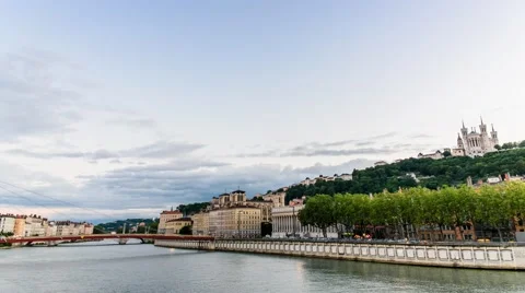 Timelapse of Soane river view with cathedrals Saint-Georges. Stock Footage 65038560