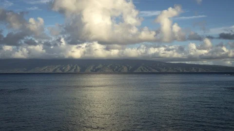 Timelapse of Spectacular White Clouds over the Channel Between Maui and Molokai Stock Footage 129049063
