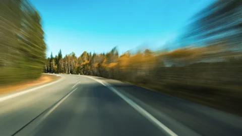 Timelapse of a Speedy Day Drive. View From the Car Windshield to the Country Stock Footage 195218491